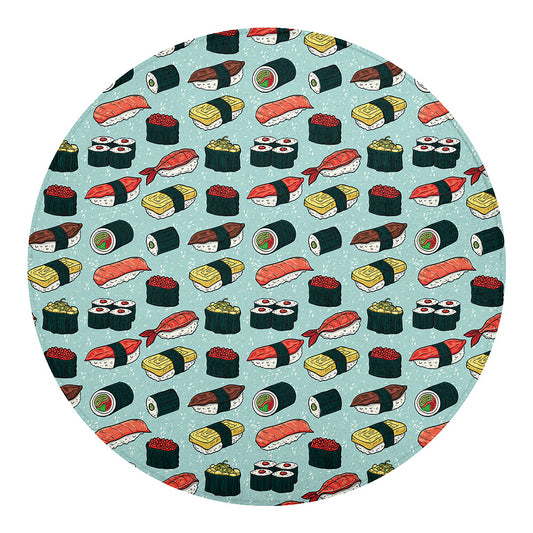 Colorful Sushi And Rolls Pattern Print Round Blanket