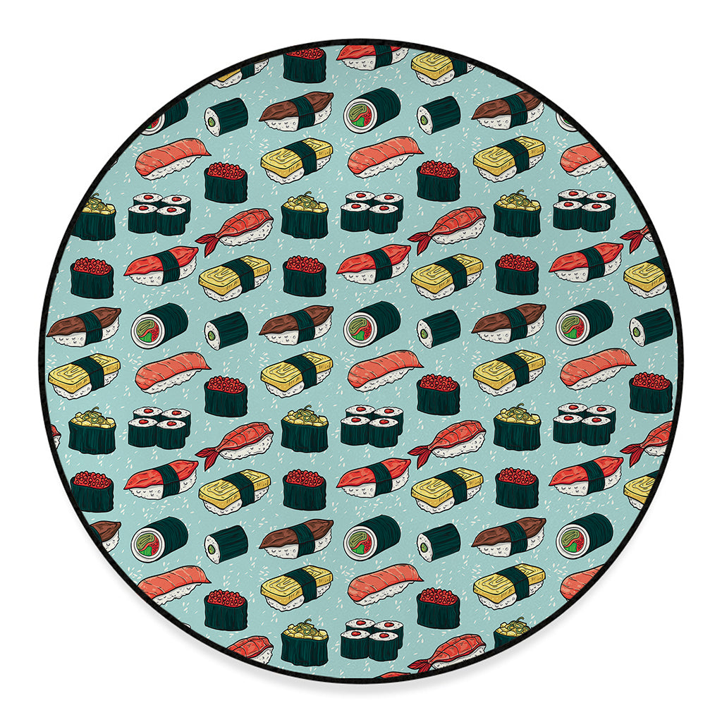 Colorful Sushi And Rolls Pattern Print Round Floor Mat