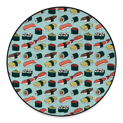 Colorful Sushi And Rolls Pattern Print Round Floor Mat
