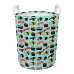 Colorful Sushi And Rolls Pattern Print Round Laundry Basket