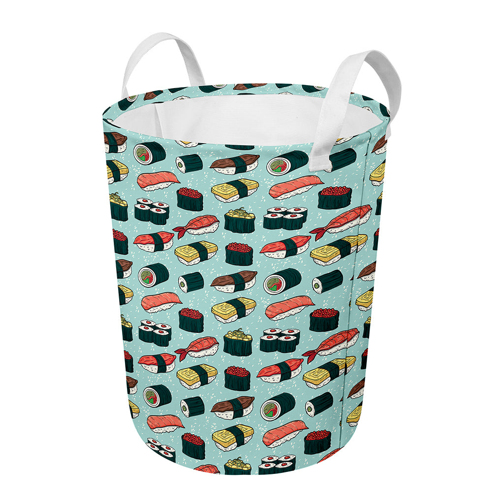 Colorful Sushi And Rolls Pattern Print Round Laundry Basket
