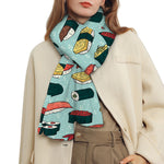 Colorful Sushi And Rolls Pattern Print Scarf