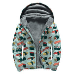 Colorful Sushi And Rolls Pattern Print Sherpa Lined Zip Up Hoodie
