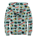 Colorful Sushi And Rolls Pattern Print Sherpa Lined Zip Up Hoodie