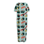 Colorful Sushi And Rolls Pattern Print Short Sleeve Long Nightdress