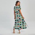 Colorful Sushi And Rolls Pattern Print Short Sleeve Maxi Dress