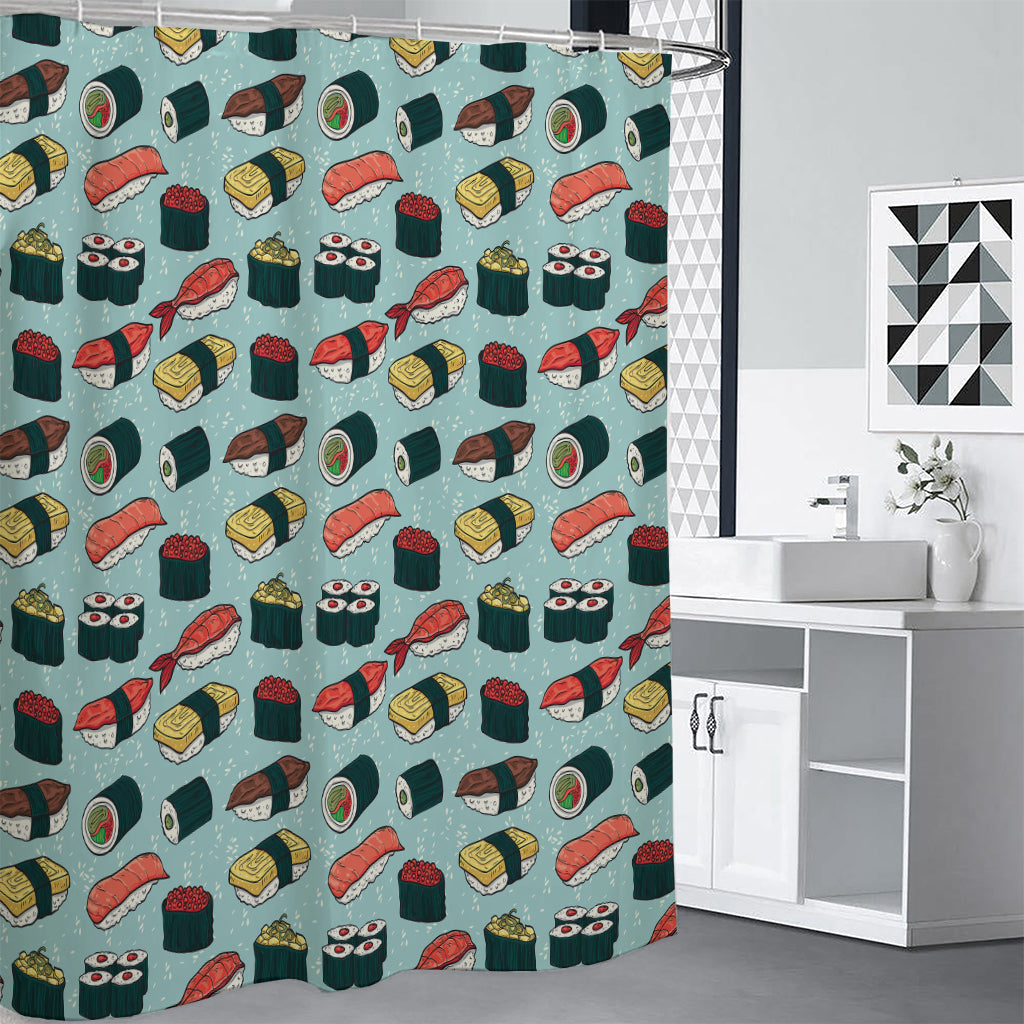 Colorful Sushi And Rolls Pattern Print Shower Curtain