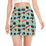 Colorful Sushi And Rolls Pattern Print Side Slit Mini Skirt
