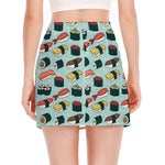 Colorful Sushi And Rolls Pattern Print Side Slit Mini Skirt