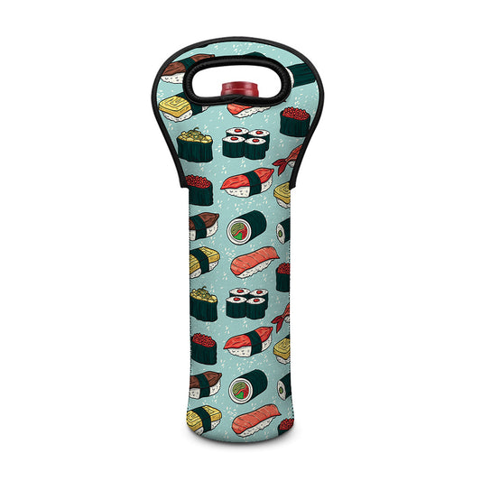 Colorful Sushi And Rolls Pattern Print Single Neoprene Wine Tote