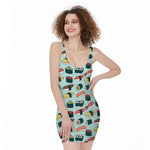 Colorful Sushi And Rolls Pattern Print Sleeveless Bodycon Dress