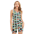 Colorful Sushi And Rolls Pattern Print Sleeveless One Piece Swimsuit