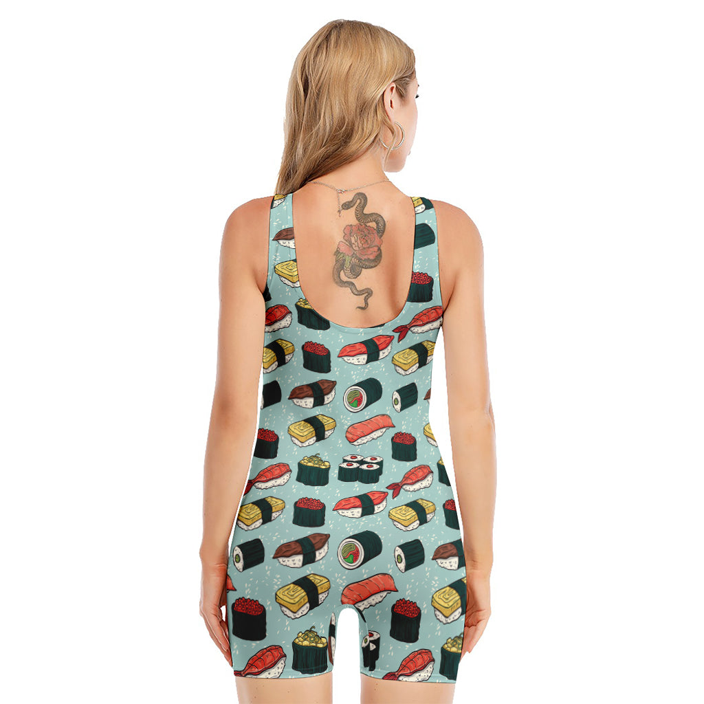 Colorful Sushi And Rolls Pattern Print Sleeveless One Piece Swimsuit