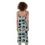 Colorful Sushi And Rolls Pattern Print Slim Fit Midi Cami Dress