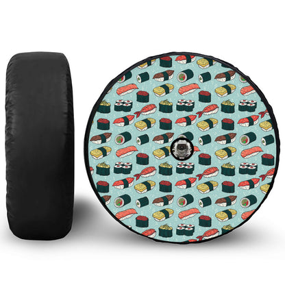 Colorful Sushi And Rolls Pattern Print Tire Cover With Camera Hole