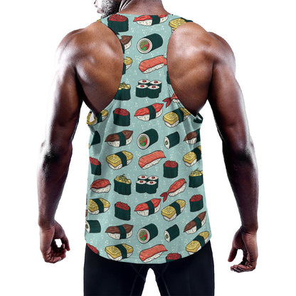 Colorful Sushi And Rolls Pattern Print Training Tank Top