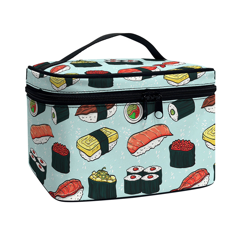 Colorful Sushi And Rolls Pattern Print Travel Makeup Bag