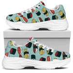Colorful Sushi And Rolls Pattern Print White Chunky Shoes