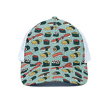 Colorful Sushi And Rolls Pattern Print White Mesh Trucker Cap