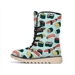 Colorful Sushi And Rolls Pattern Print Winter Boots