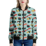 Colorful Sushi And Rolls Pattern Print Women's Bomber Jacket