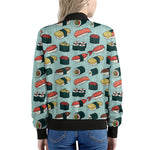 Colorful Sushi And Rolls Pattern Print Women's Bomber Jacket