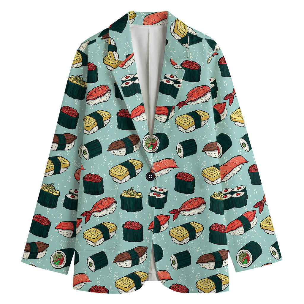 Colorful Sushi And Rolls Pattern Print Women's Cotton Blazer