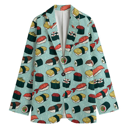 Colorful Sushi And Rolls Pattern Print Women's Cotton Blazer