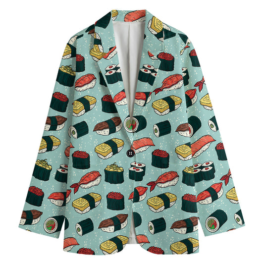 Colorful Sushi And Rolls Pattern Print Women's Cotton Blazer
