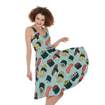 Colorful Sushi And Rolls Pattern Print Women's Sleeveless Dress