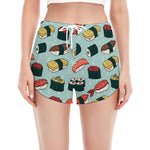 Colorful Sushi And Rolls Pattern Print Women's Split Running Shorts