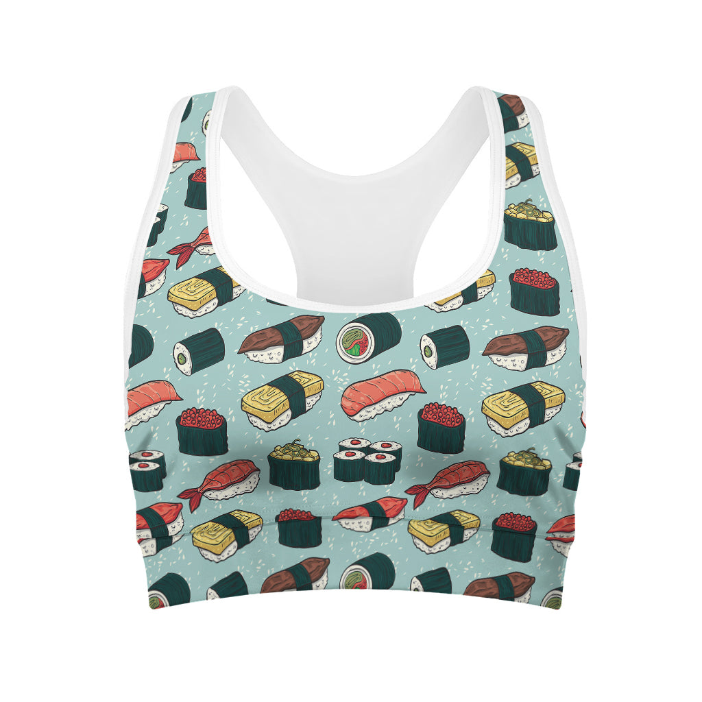 Colorful Sushi And Rolls Pattern Print Women's Sports Bra