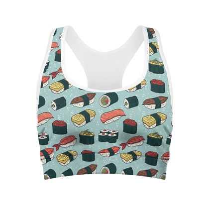 Colorful Sushi And Rolls Pattern Print Women's Sports Bra
