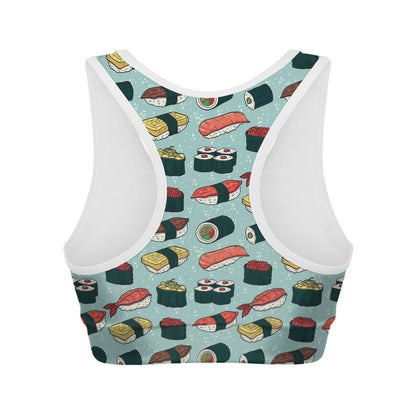 Colorful Sushi And Rolls Pattern Print Women's Sports Bra