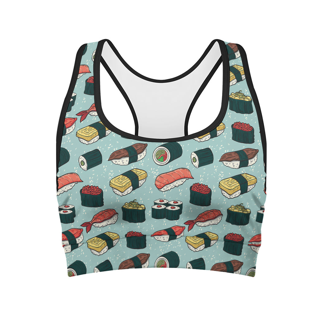 Colorful Sushi And Rolls Pattern Print Women's Sports Bra