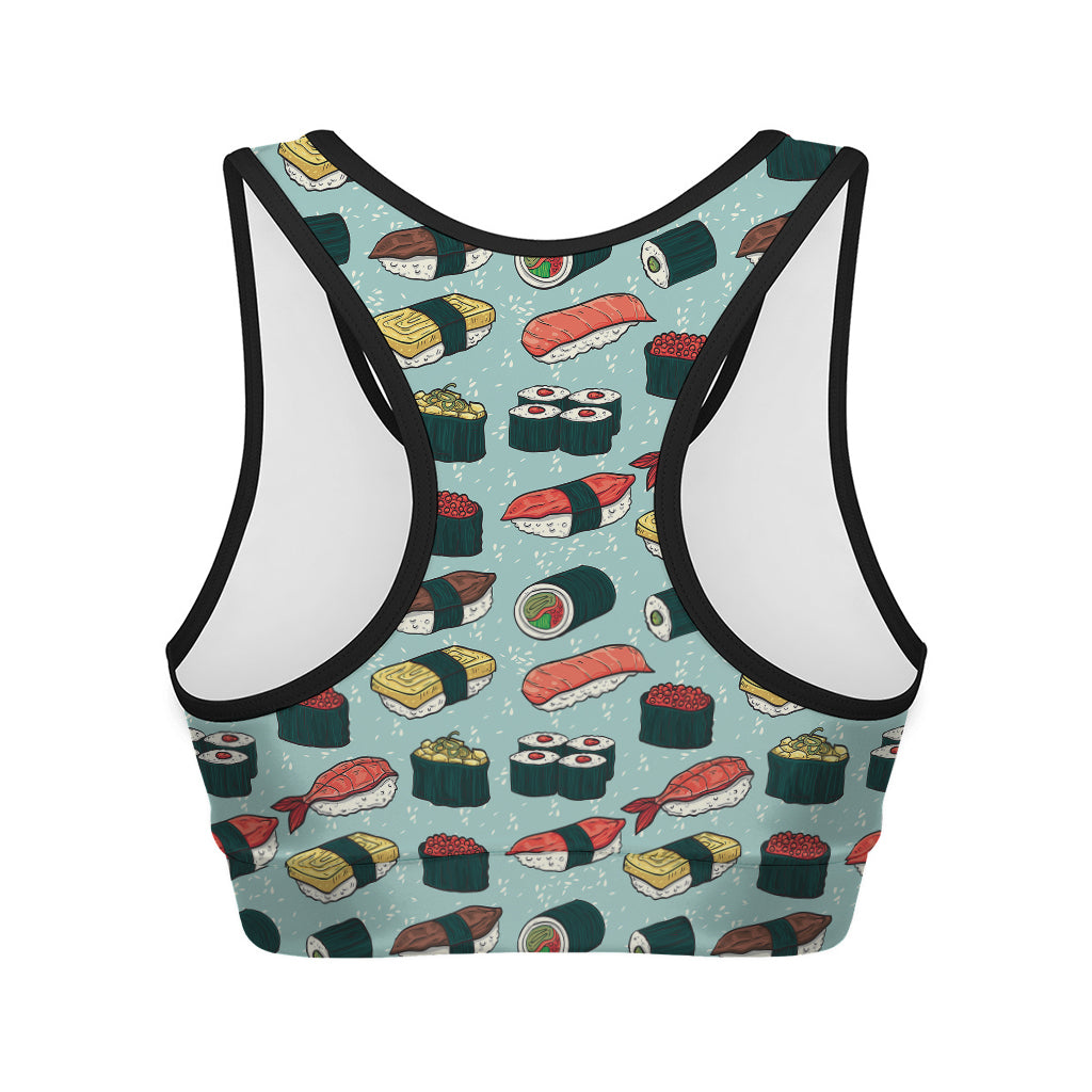 Colorful Sushi And Rolls Pattern Print Women's Sports Bra