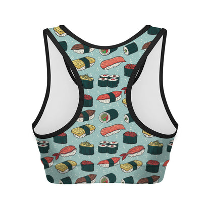 Colorful Sushi And Rolls Pattern Print Women's Sports Bra