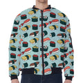 Colorful Sushi And Rolls Pattern Print Zip Sleeve Bomber Jacket