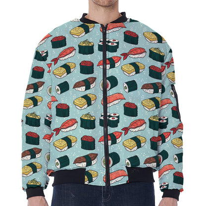 Colorful Sushi And Rolls Pattern Print Zip Sleeve Bomber Jacket