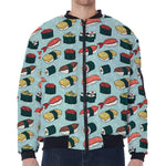 Colorful Sushi And Rolls Pattern Print Zip Sleeve Bomber Jacket