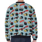 Colorful Sushi And Rolls Pattern Print Zip Sleeve Bomber Jacket