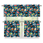 Colorful Sushi Pattern Print 3 Piece Kitchen Curtains