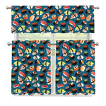 Colorful Sushi Pattern Print 3 Piece Kitchen Curtains