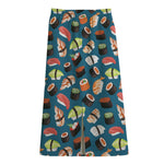 Colorful Sushi Pattern Print Cotton Front Slit Maxi Skirt