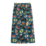 Colorful Sushi Pattern Print Cotton Front Slit Maxi Skirt