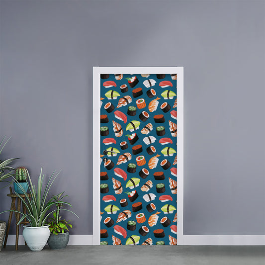 Colorful Sushi Pattern Print Door Sticker