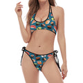 Colorful Sushi Pattern Print Halter Scoop Tie Side Bikini