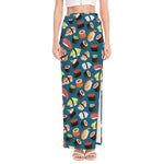 Colorful Sushi Pattern Print High Slit Maxi Skirt