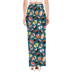 Colorful Sushi Pattern Print High Slit Maxi Skirt