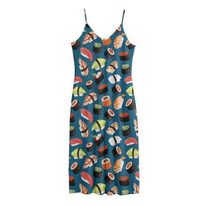 Colorful Sushi Pattern Print Jersey Midi Cami Dress
